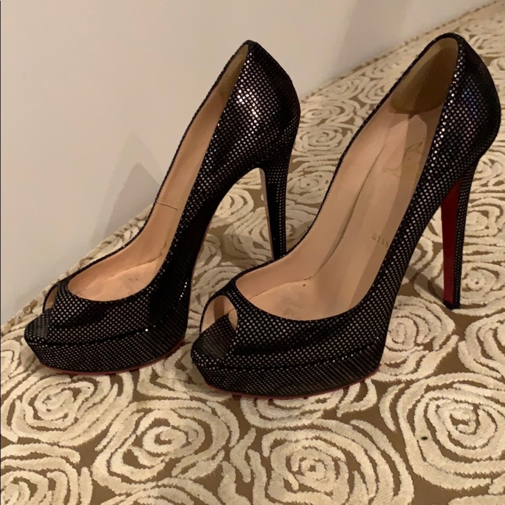 Christian Louboutin Suede Metal Imprint Heel